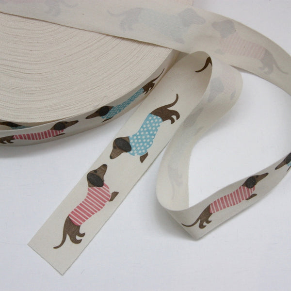 Printed Cotton Ribbon - Dachshund 27mm