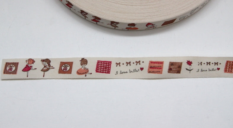 Printed Cotton Ribbon - I Love Ballet 21mm