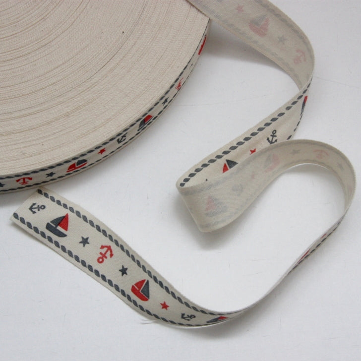Printed Cotton Ribbon - Seven Seas 21mm