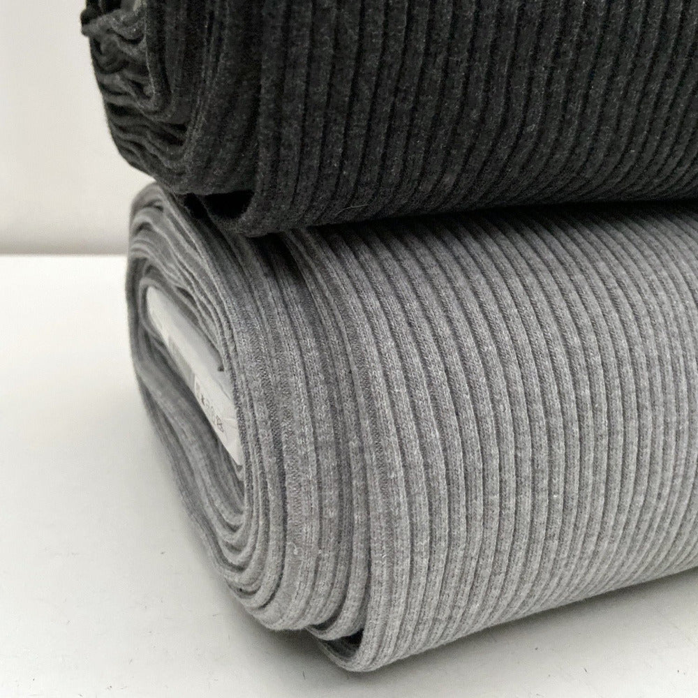 chunky dark grey marl cotton stretch cuff and neck ribbing fabric