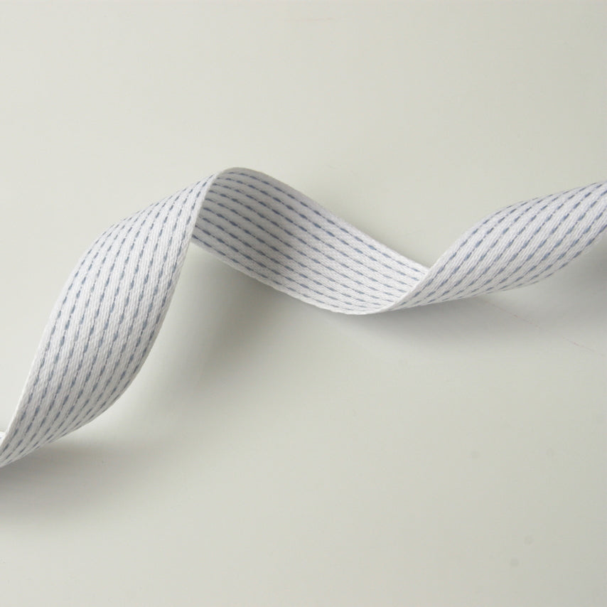 Stitched Cotton Tape - White/Grey