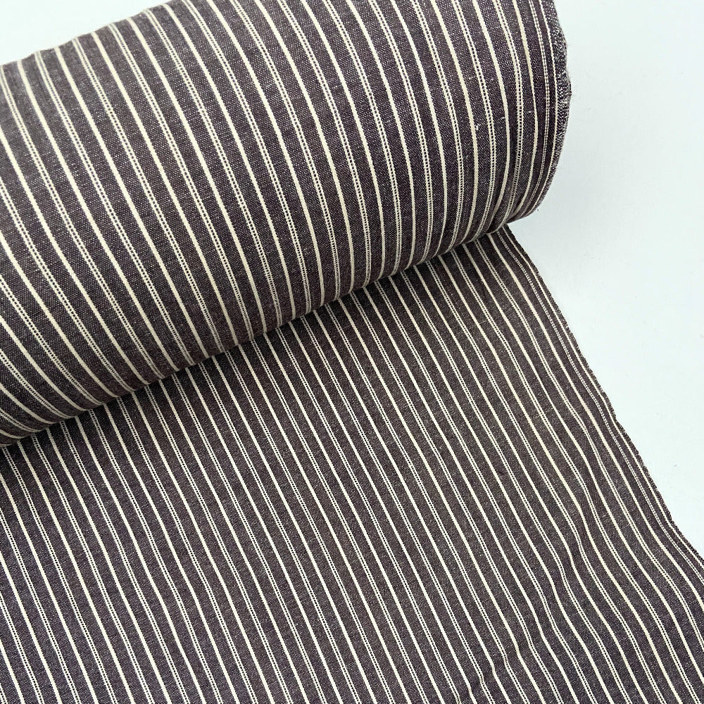 Organic Cotton Crossweave - Stripe Brown