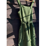 green colour herringbone weave linen dress with straps
