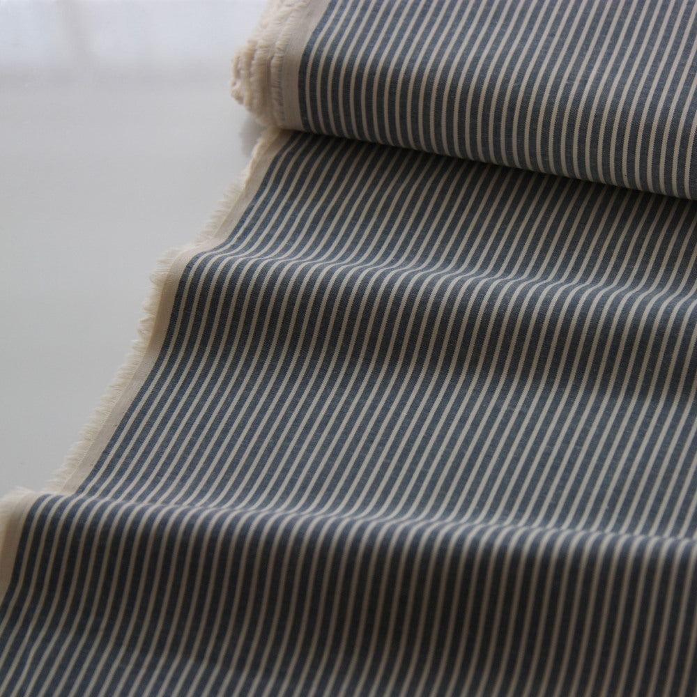 Japanese medium weight stripe cotton shirting fabric in dark blue