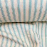 striped duck egg blue and cream cotton ticking fabric