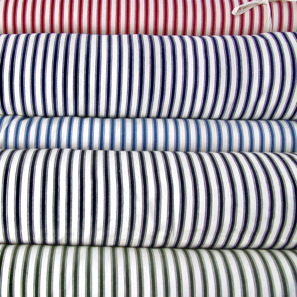 striped dark navy blue and cream cotton ticking fabric