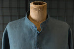 light blue coloured and washed european linen collarless shirt fabric