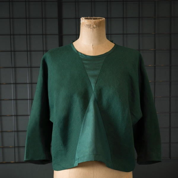 dark green coloured and washed european linen fabric top