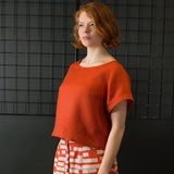 orange coloured and washed european linen fabric top