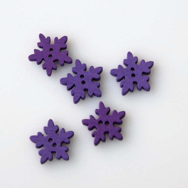 Christmas Painted Wooden Snowflake Button - Purple