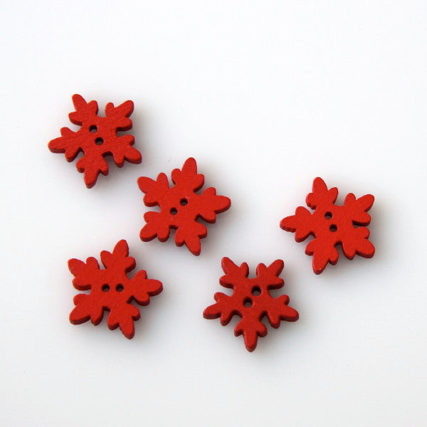 Christmas Painted Wooden Snowflake Button - Red
