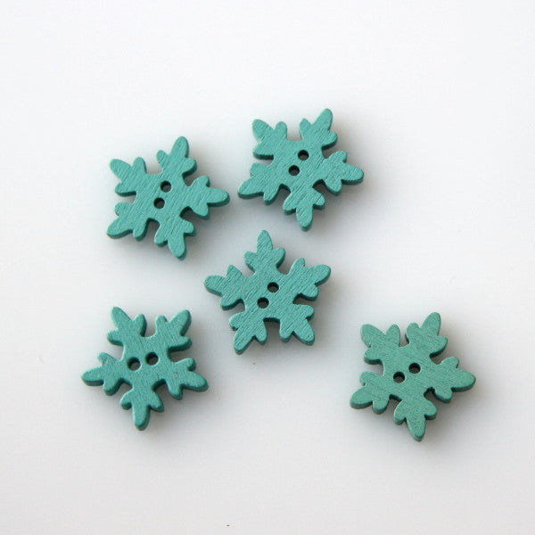 Christmas Painted Wooden Snowflake Buttons - Aqua