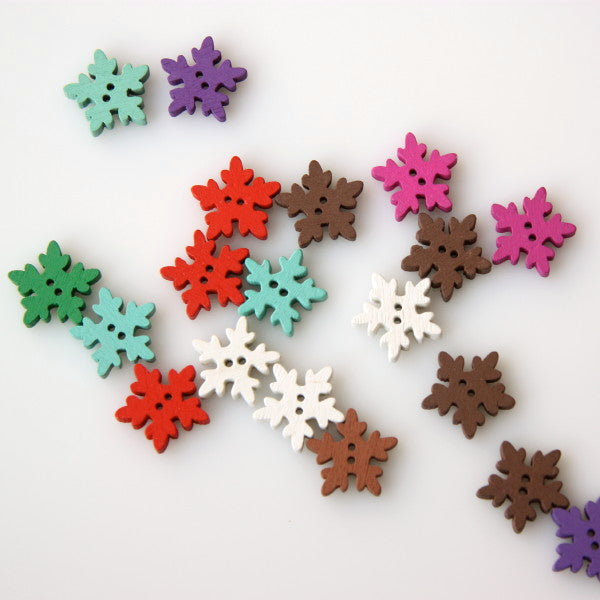 Christmas Painted Wooden Snowflake Buttons - Brown