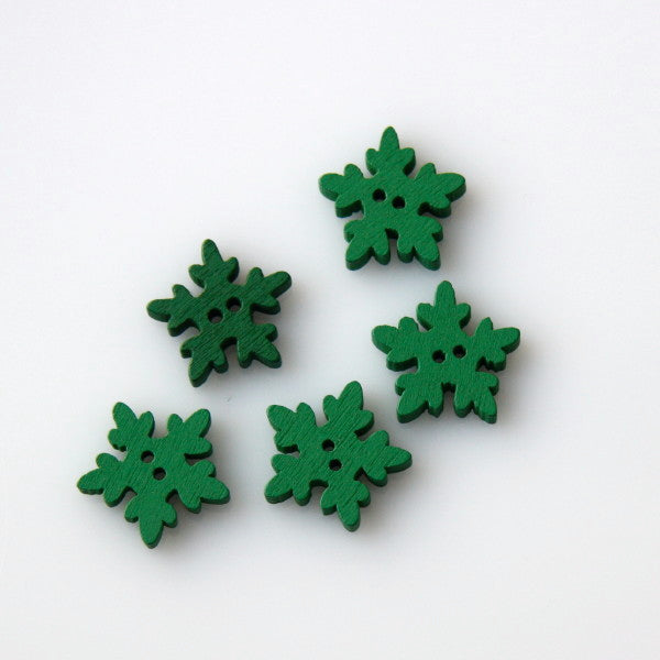 Christmas Painted Wooden Snowflake Buttons - Green