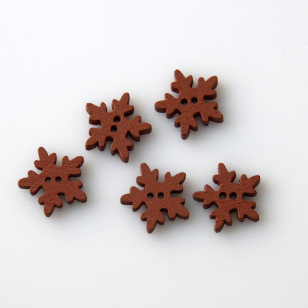 Christmas Painted Wooden Snowflake Buttons - Brown