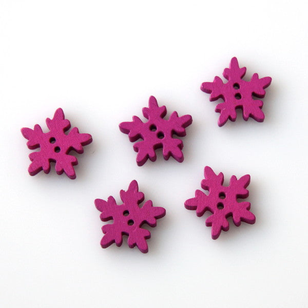 Christmas Painted Wooden Snowflake Buttons - Cerise