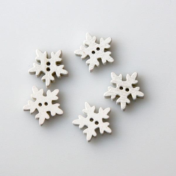 Christmas Painted Wooden Snowflake Buttons - White