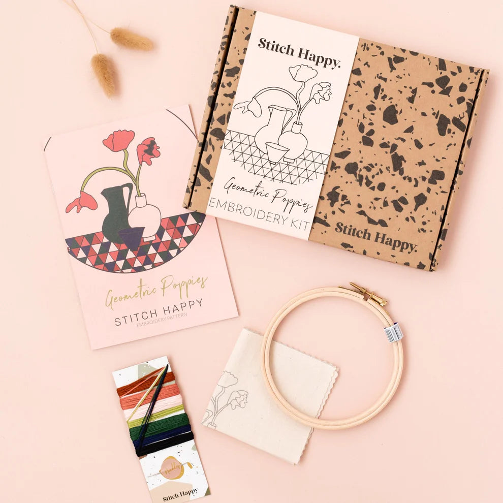 Modern Embroidery Kit - Geometric Poppies