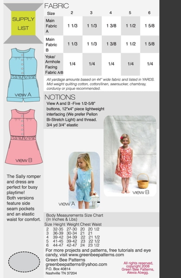 Green Bee Kids Patterns - Sally Romper & Dress