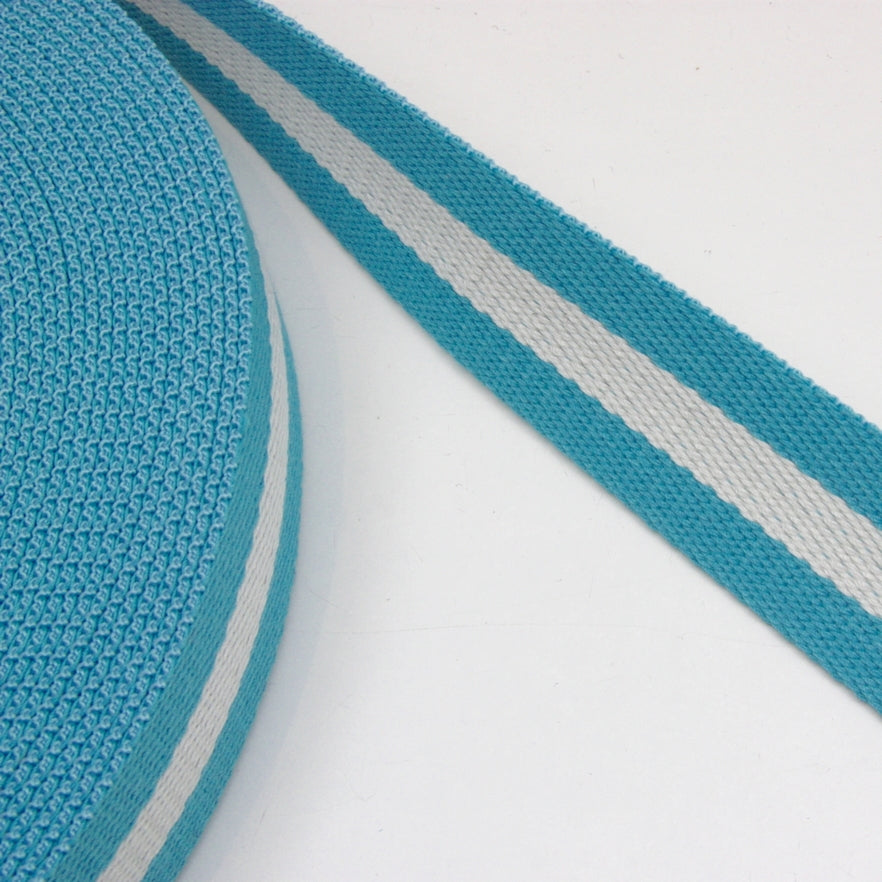 Stripe Strap Webbing 38mm - Turquoise/White Striped