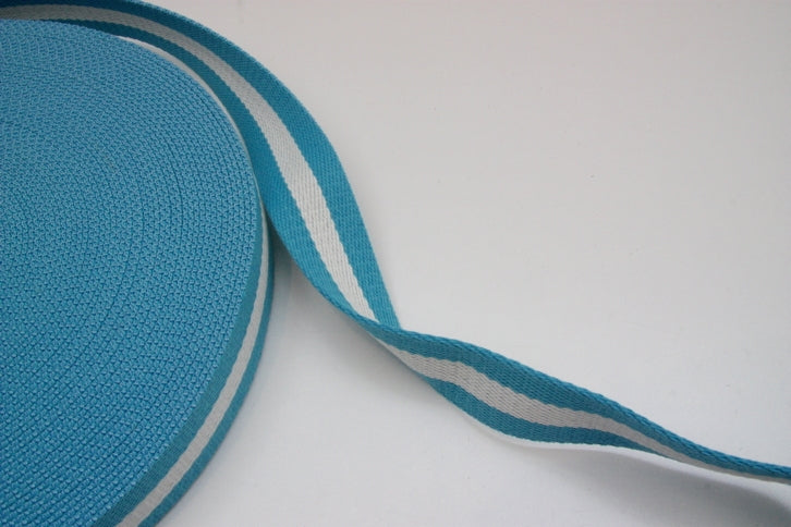 Stripe Strap Webbing 38mm - Turquoise/White Striped