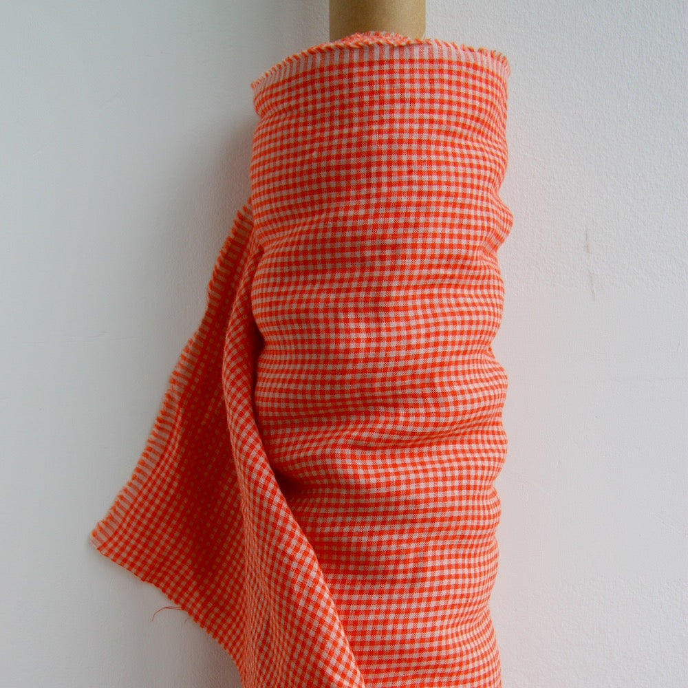 European Linen Mini-Gingham - Hot Coral