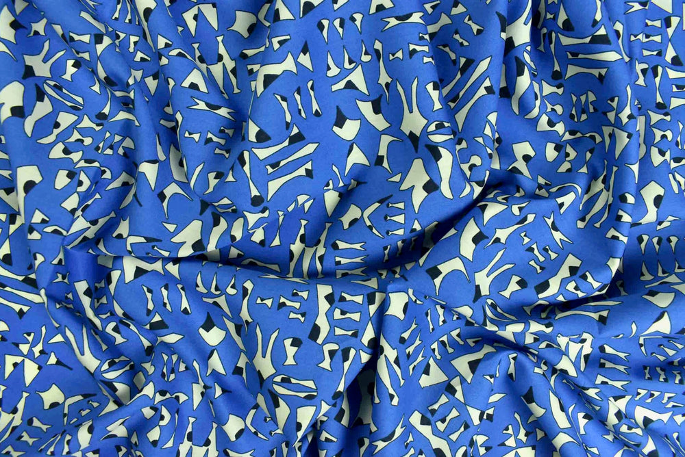 blue and white print on fine cotton lawn fabric