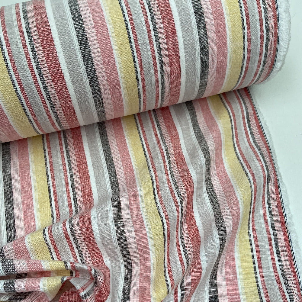 Linen Cotton Mix - Pink & Buttermilk Stripe