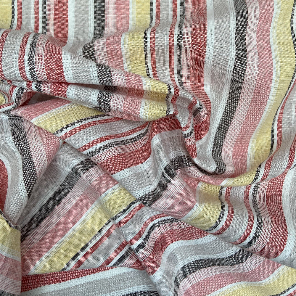 multi colour linen cotton mix striped fabric