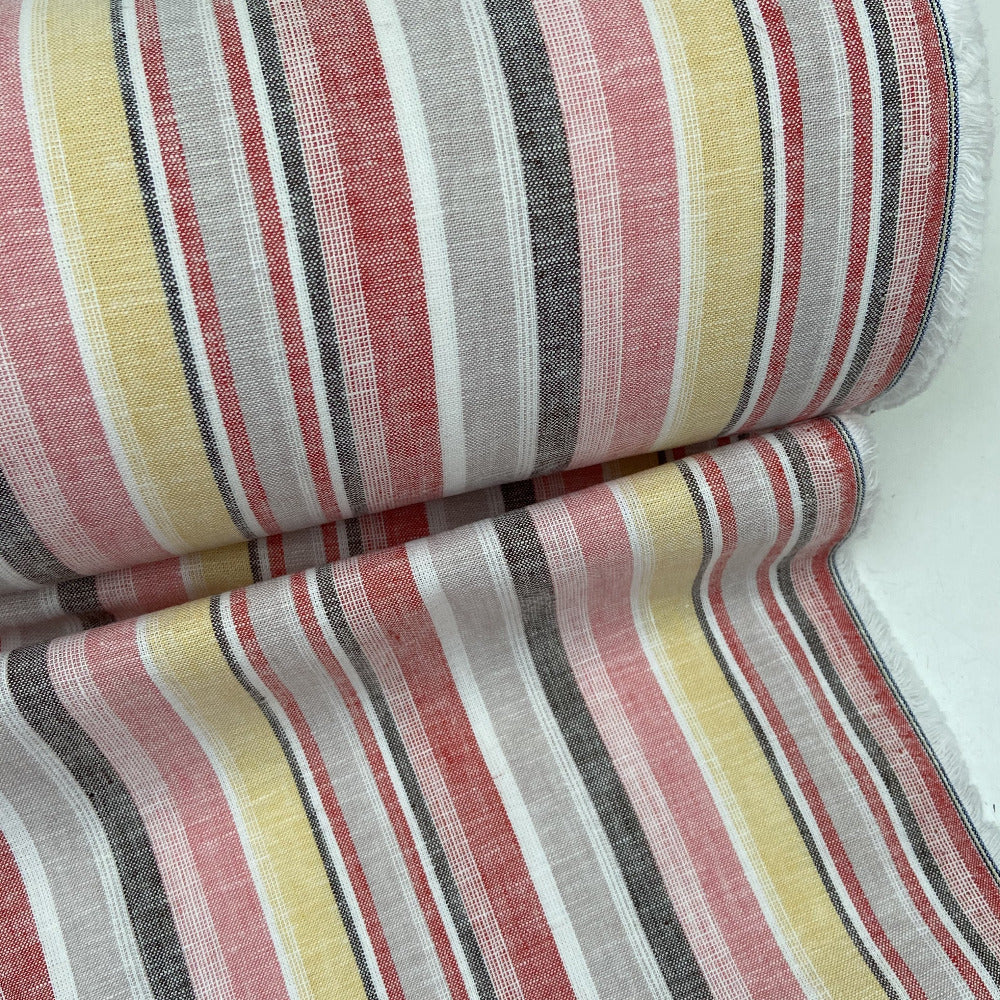 Linen Cotton Mix - Pink & Buttermilk Stripe