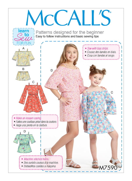 McCall's Girl's 7590 - Off-The-Shoulder Tops & Dress