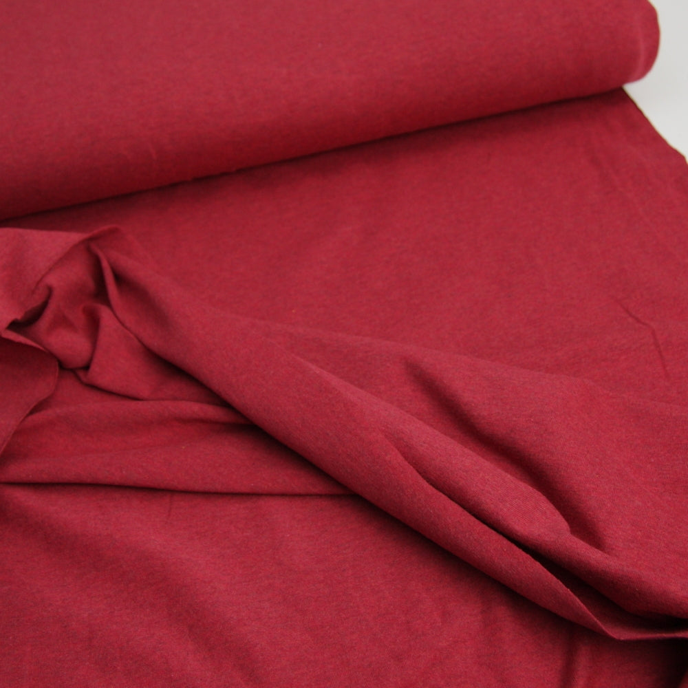 deep red melange cotton jersey stretch fabric