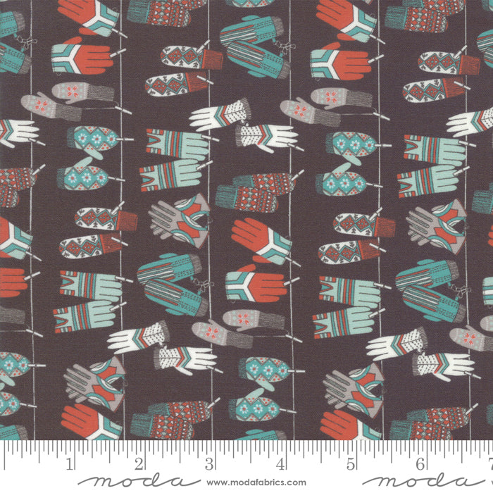 printed black cotton fabric with ski gloves