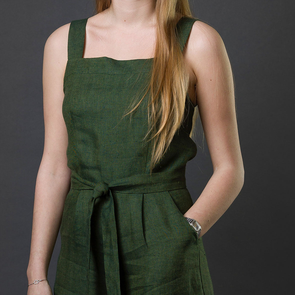 European Herringbone Linen - Dam Green