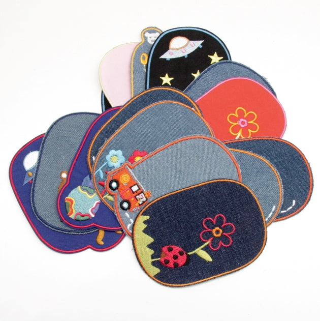 Iron-on Children's Patches - Flowers Light Denim