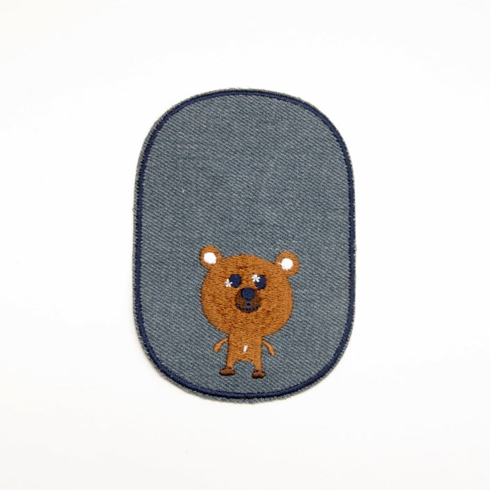 Iron-on Children's Patches - Brown Bear Light Denim
