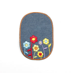 Iron-on Children's Patches - Flowers Light Denim