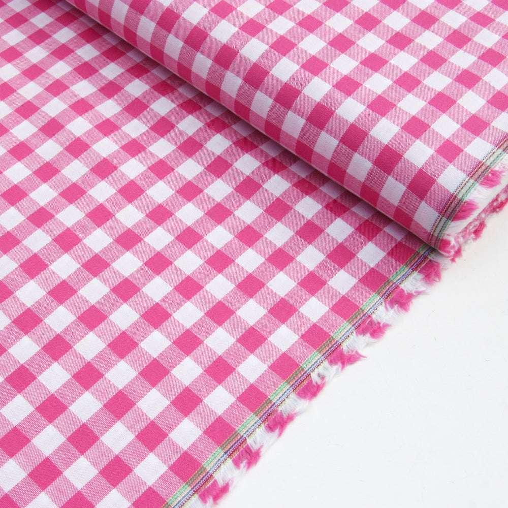 Wide Cotton Gingham - Bright Pink/White 10mm