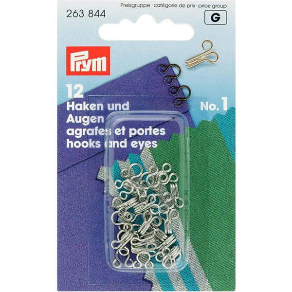 Prym 263844 - Hooks and Eyes - Silver Size 1