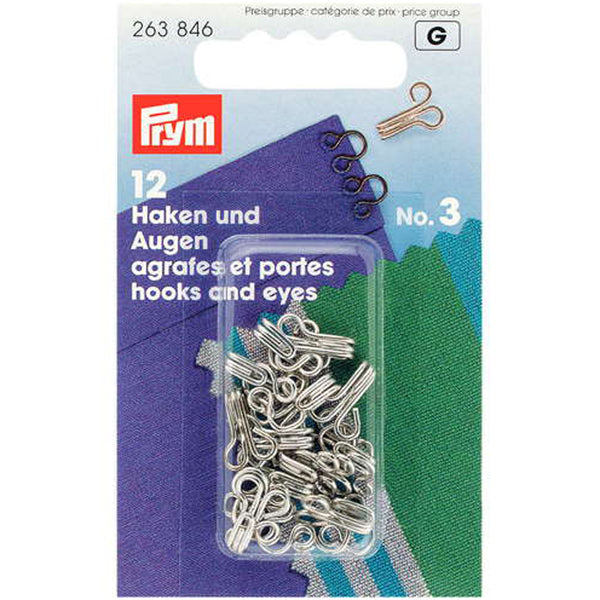 Prym 263846 - Hooks and Eyes - Silver Size 3