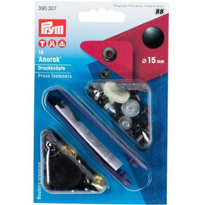 Prym 390307 - Anorak Press Fasteners - Black 15mm