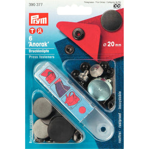 Prym 390377 - Anorak Press Fasteners - Black 20mm