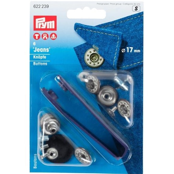 Prym 622239 - Jeans Buttons - Silver 17mm