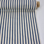 striped blue and cream cotton ticking fabric