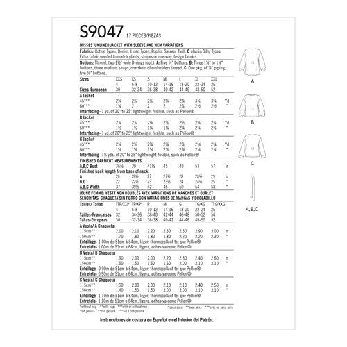 Simplicity 9047 - Misses' Unlined Jacket With Waist Belt