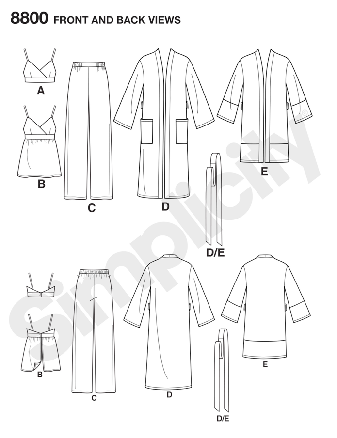 Simplicity 8800 - Misses' Robe, Trousers, Top and Bralette