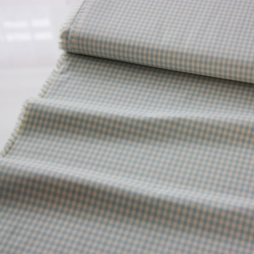 Japanese medium weight check cotton shirting fabric in pale blue