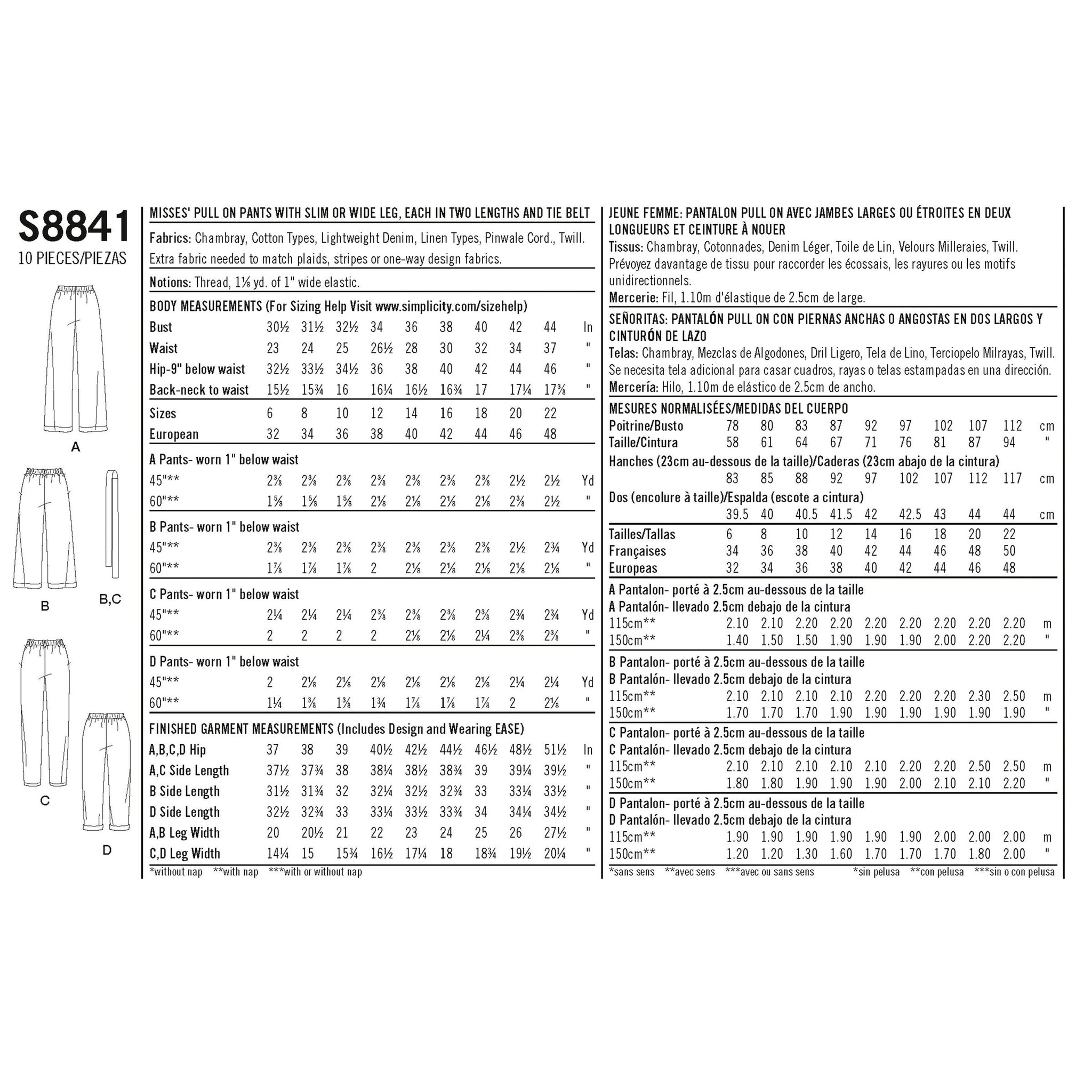 Simplicity 8841 - Pull on Trousers