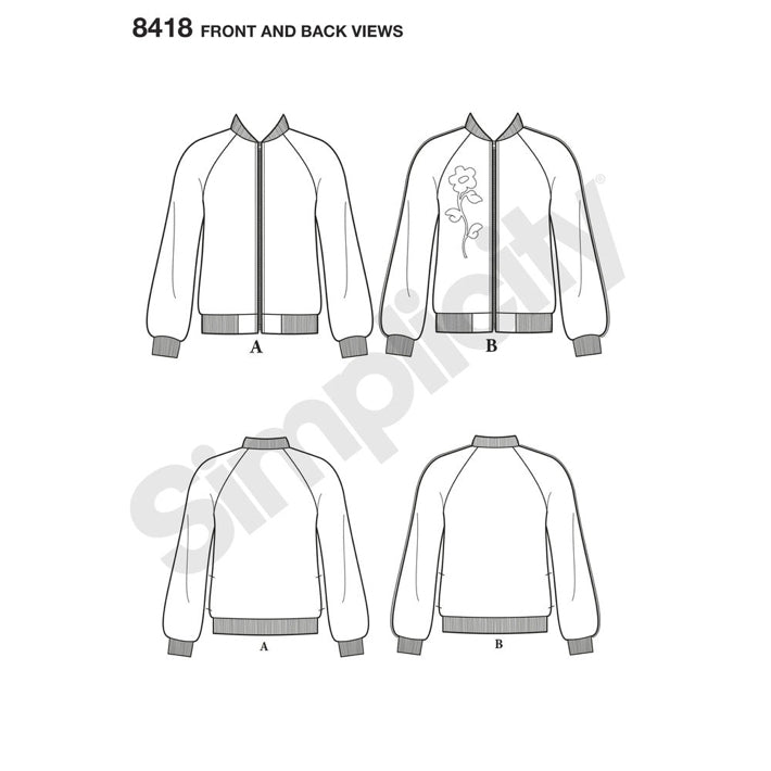 Simplicity 8418 - Zip-Up Bomber Jacket