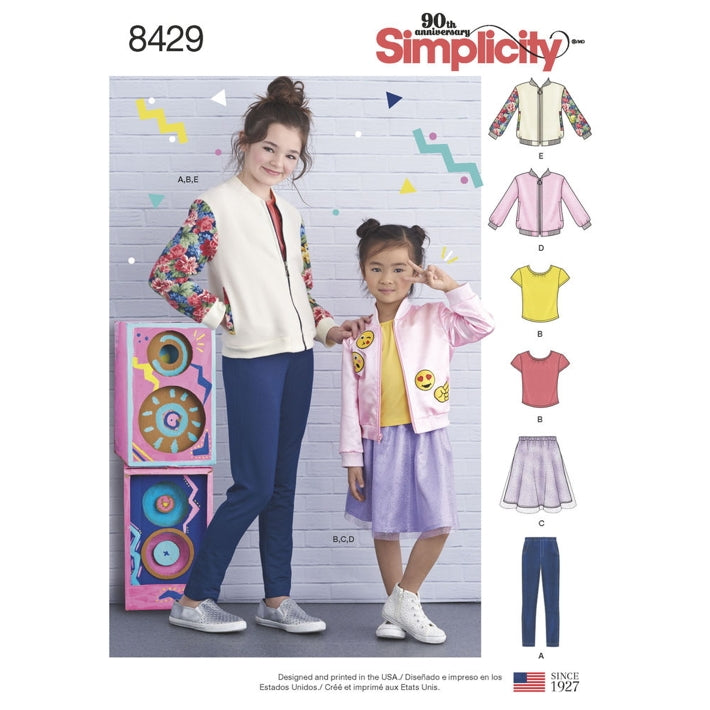 Simplicity Kids' 8429 - Child's Bomber Jacket, T-Shirt, Skirt & Leggings